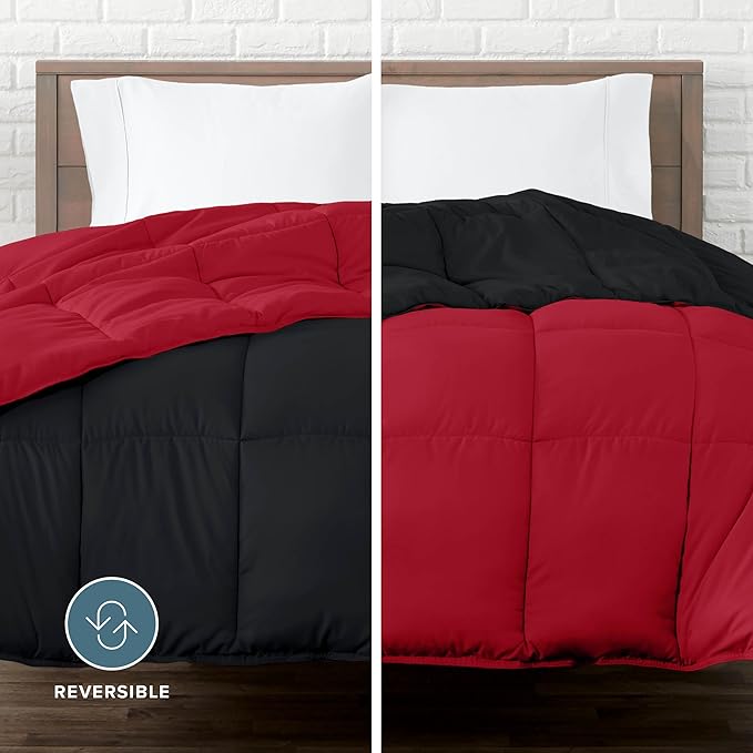 Bare Home Twin/Twin Extra Long Comforter - Reversible Colors - Goose Down Alternative - Ultra-Soft - Premium 1800 Series - All Season Warmth - Bedding Comforter (Twin/Twin XL, Black/Red)
