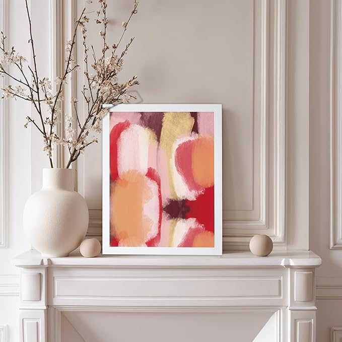 Monem Art Abstract Wall Poster - Modern Geometric Design Print - Colorful Artwork for Living Room or Bedroom Decor - Contemporary Design for Office - 12x16 White Framed