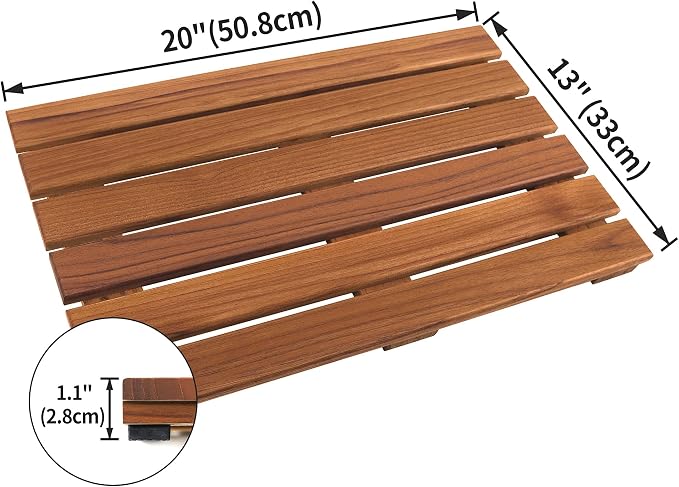 VaeFae Bamboo Shower Bench and Teak Shower Mat Bundle