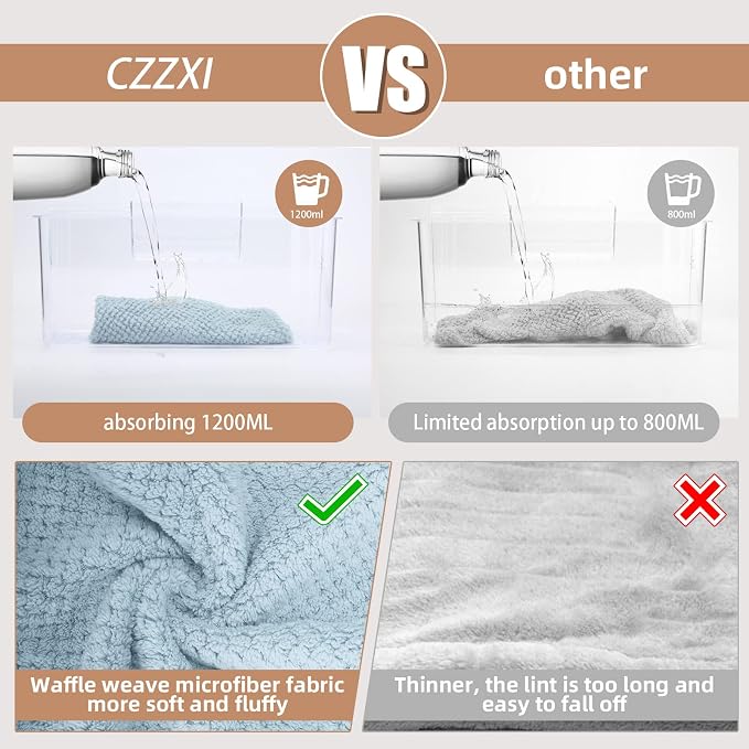 CZZXI 3 PCS Microfiber Hair Towel, Hair Wraps for Women Wet Hair | , Fast Drying Hair Turban, Anti Frizz Head Towels Wrap for Curly Hair (Beige, Khaki, Grey)