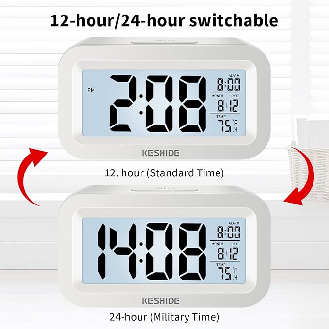 Travel Digital Alarm Clock,Battery Operated with Backlight, Indoor Temperature, Desk Small Clock,Snooze Model,12/24H Display for Bedrooms Heavy Sleepers Kids Travel Bathroom