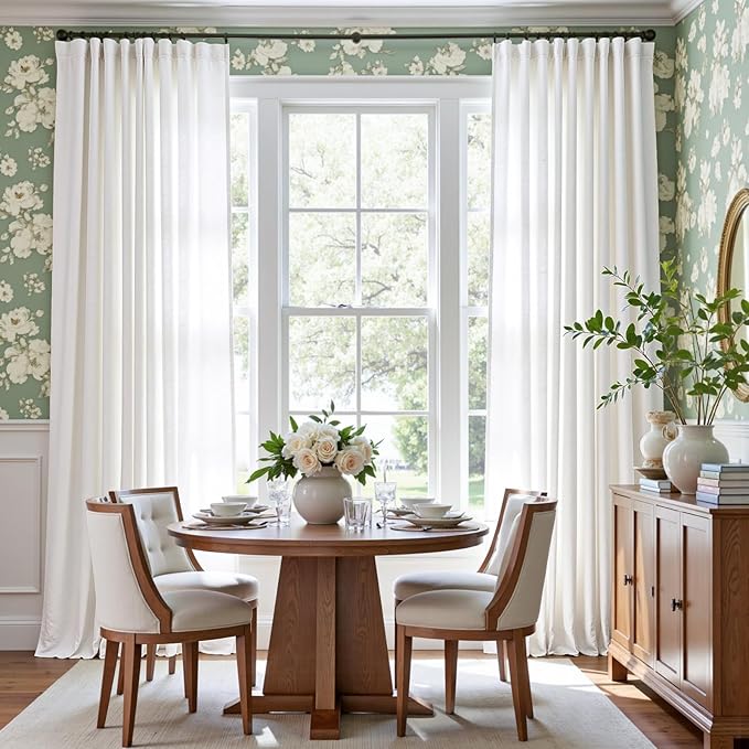 jinchan Extra Wide Sliding Door Curtain 120 Inch Length White Linen Curtains Semi Sheer Drapes for Patio Door Living Room Bedroom Floor to Ceiling Light Filtering Drapes 100 Inches Wide 1 Panel