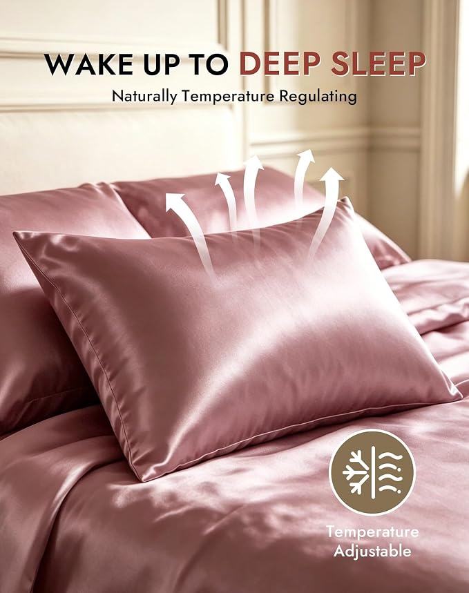 SilkSilky Luxury 30 Momme 100% Pure Organic Mulberry Silk Pillowcase for Hair & Skin, Grade 6A+ Silk Pillow Cases with Hidden Zipper, Cooling Silk for Deep Sleep (King 20''x36'', PaleMauve)