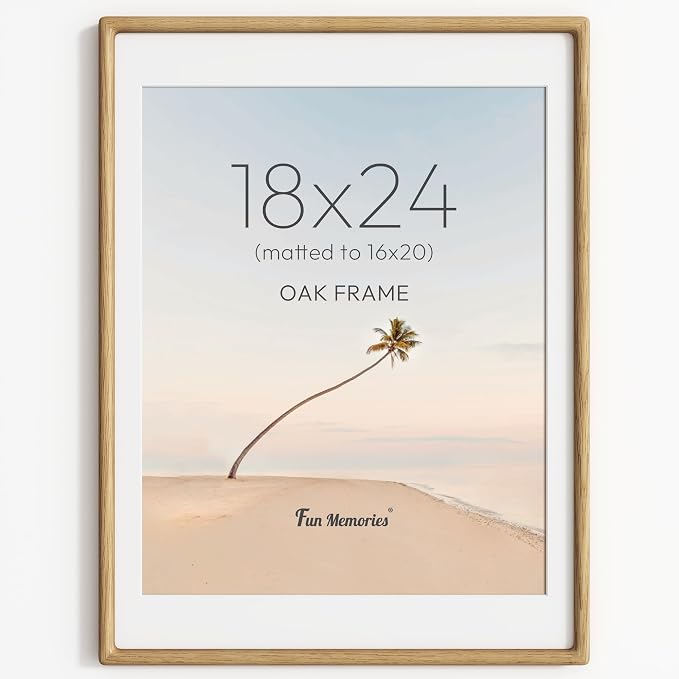 18x24 Picture Frame, USA-Sourced Oak Wood Frame 18x24, Large Poster Frame with High Tempered Glass, 18 x 24 Picture Frame Matted to 16x20 Photo for Art & Poster Display, 1 Pack