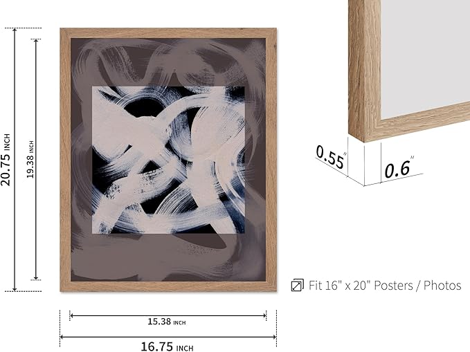 Monem Art Monochrome Abstract Brushstroke Painting Print - Modern Minimalist Graphic Art Poster - Wall Decor for Living Room, Bedroom or Office - 16x20 Beige Framed Wall Art by Mareike Bohmer