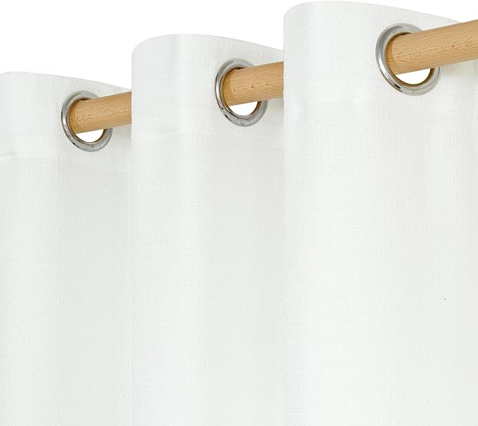 LAMIT White Linen Curtains 48 inch Length for Small Windows, Grommet Light Filtering Linen Textured Drapes for Bedroom/Kitchen/Bathroom, 2 Panels Set, W42 x L48