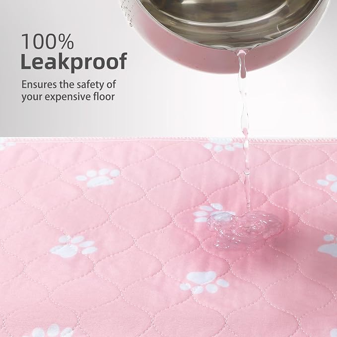PUPTECK Washable Pee Pads for Dogs - Waterproof Reusable Puppy Potty Training Pads Whelping Mat - Fast Absorption Non-Slip Pet Food Feeding Mat (Pink, 36x72 Inch (Pack of 2))