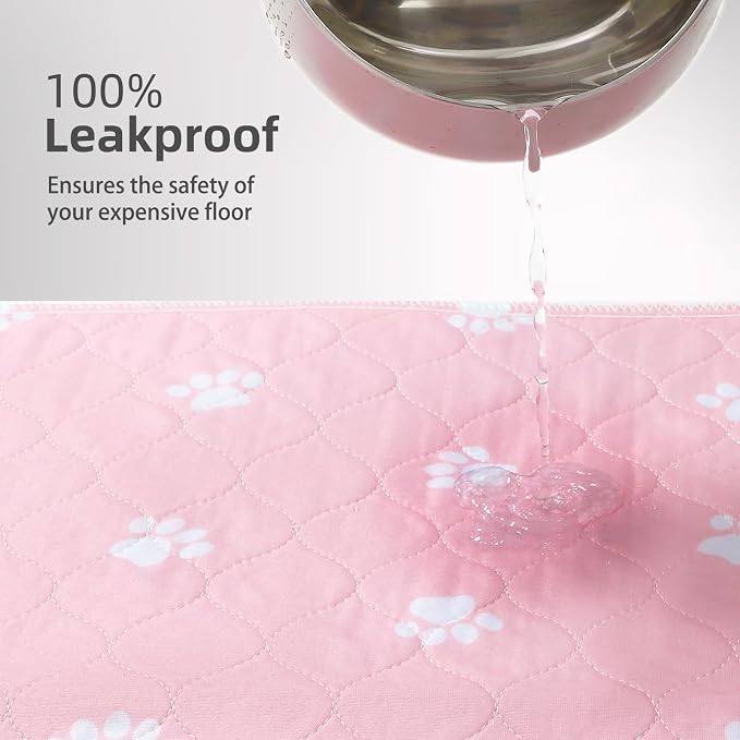 PUPTECK Washable Pee Pads for Dogs - Waterproof Reusable Puppy Potty Training Pads Whelping Mat - Fast Absorption Non-Slip Pet Food Feeding Mat (Pink, 48x60 Inch (Pack of 2))