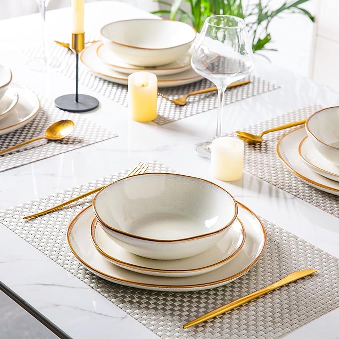 AmorArc Ceramic Dinnerware Sets,Handmade Reactive Glaze Plates and Bowls Sets,Highly Chip and Crack Resistant | Dishwasher & Microwave Safe Dishes Set, Service for 4 (16pc)