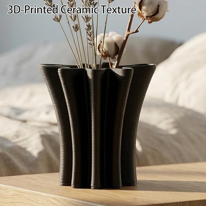 Contemporary Black Ceramic Vase, Abstract Irregular Shape Sculptural Accent for Home Decor, Modern Artistic Centerpiece for Coffee Table or Bookshelf