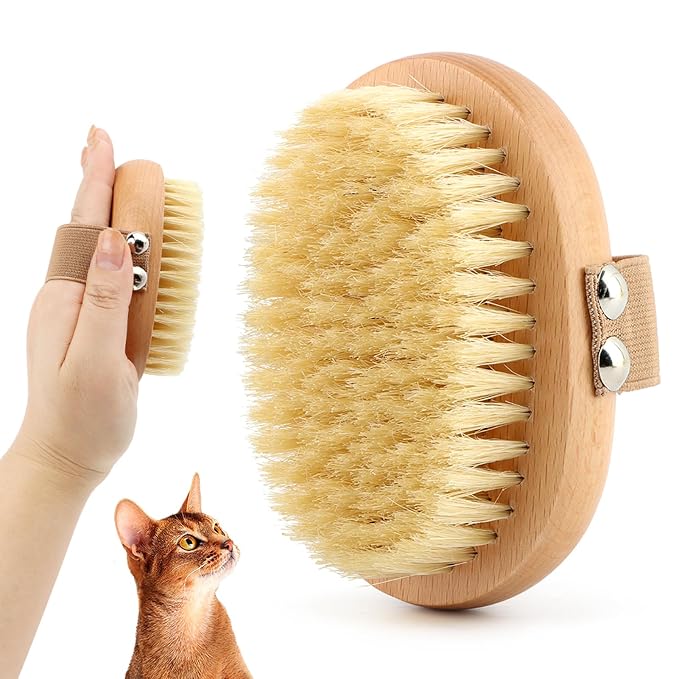 Soft Boar Bristle Pet Palm Brush for Short Haired Dogs and Cats with Band, Reduce Shedding,Ergonomic Dog Brush(Soft dog brush)