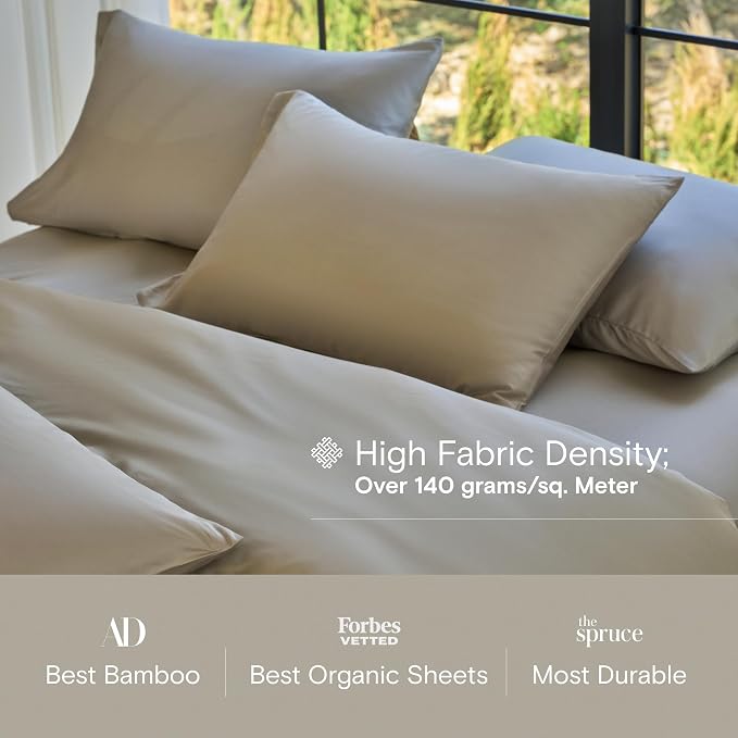 DOZ Sheet Set, 100% Viscose derived from Bamboo, Organically Grown, Buttery Soft, Cooling Sheets, High GSM, Deep Pockets - 3 Piece - 2 Pillowcases 1 Fitted Sheet (Fog, Queen)