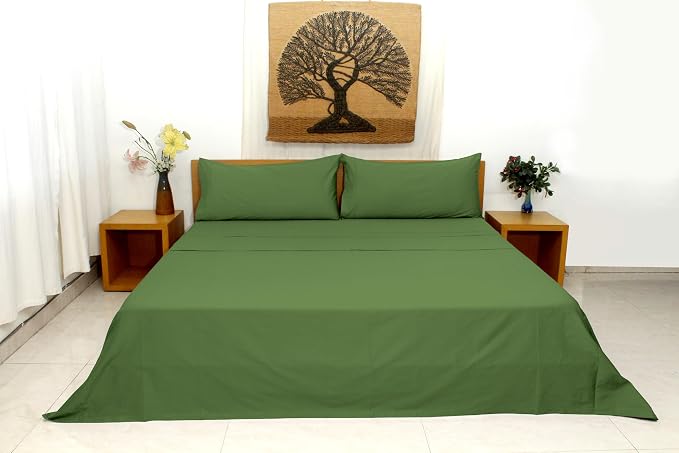 Organic Cotton Long Staple Silky Soft Single Pick Sateen Bed Sheet Set - Luxurious & Premium Hotel Quality - GOTS Certified - Solid Dyed (Vineyard Green, King (U.S. Standard))