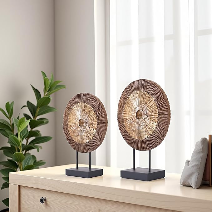 XMGZQ Wood Color Minimalist Round Statue Above Cabinet Decor Kitchen,Modern Decorative Sculpture Home Decorations for Living Room Coffee Table,Shelf Decor Items,Center Pieces Decoration