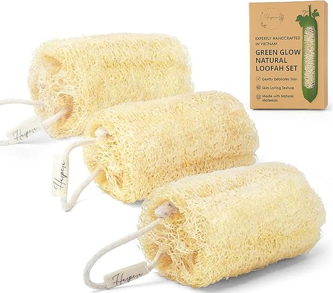Natural Loofah Sponge Body Scrubber for Men & Women – Set of 3 Organic Exfoliating Bath Sponge for Deep Body Cleansing - Handcrafted in Vietnam (3 Count)