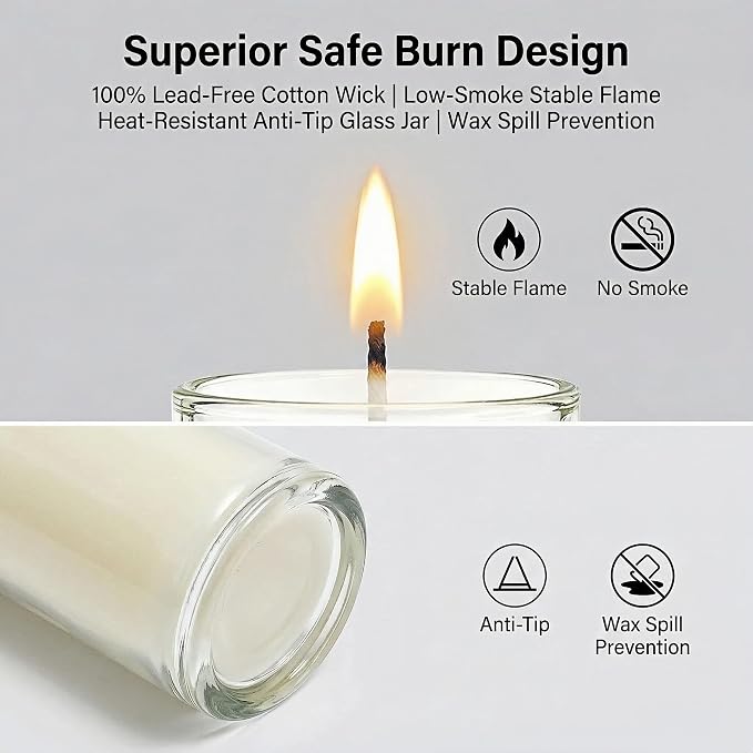 Beeswax Pillar Candles in Glass Jar,3-Pack 128H Burn,White Unscented Prayer Candle