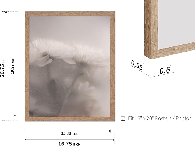 Monem Art Ethereal White Flower Print - Minimalist Botanical Photography Poster - Wall Decor for Living Room, Bedroom or Office - 16x20 Beige Framed Wall Art by Mareike Bohmer
