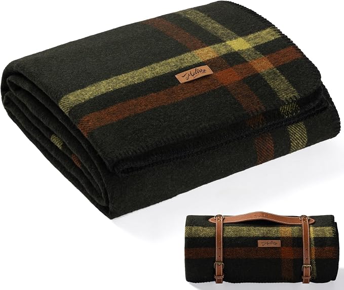 Molithe 100% Wool Blanket, 62" x 86", Warm, Thick, Washable, Military | Great for Camping, Outdoors, Sporting Events, Survival Kits Chic Verde