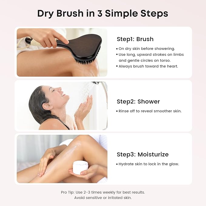 eaxun Bamboo Dry Brushing Set with Body and Face Brush, Dry Scrub Brush with Exfoliating Natural Boar Bristle for Lymphatic Drainage, Cellulite Reduction, Blood Circulation and Glowing Skin, 2 Pack