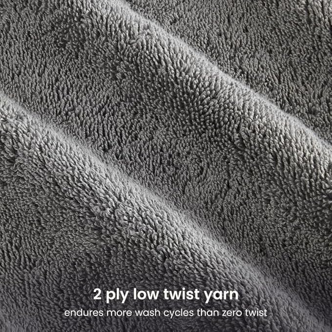 BIOWEAVES 100% Organic Cotton 700 GSM Plush 6-Piece Towel Set GOTS Certified, 2 Bath Towels, 2 Hand Towels & 2 Washcloths - Light Grey
