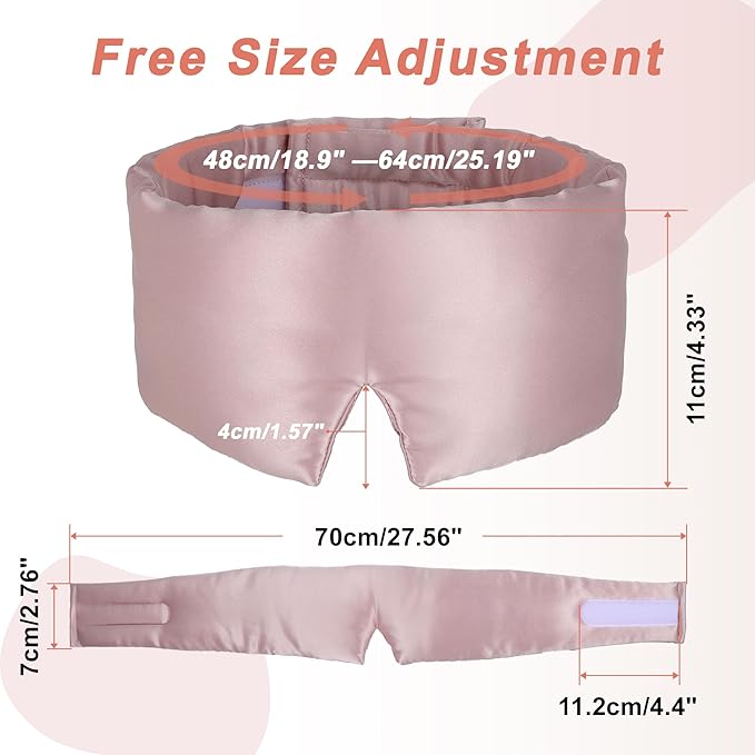 VOCOSTE 22 Momme Pure Silk Sleep Mask with Travel Pouch, 3D Contour Adjustable Blindfold for Side Sleepers, Eyelash Protecting for Natural Lashes & Extensions, Light Pink
