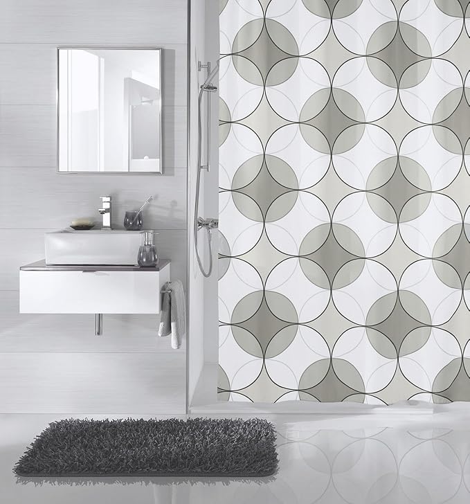 Meusch Retro PVC Free 100% Peva Shower Curtain 70.9x78.7in [180x200cm] -Anthracite Grey