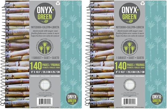 ONYX+ GREEN 1-Subject Notebook, 70 Sheets College Ruled Perforated made from Sugar Cane Fibers (6901), 8" W x 10.5" L (Pack of 2)