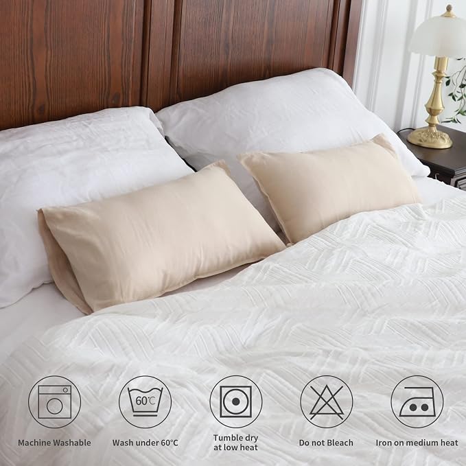 Simple&Opulence Linen Lumbar Pillow Covers 12x20 Inch Set of 2 Flax Cotton Blend Rectangular Decorative Throw Cushion Cover for Couch Sofa Bedroom Office Soft Breathable Farmhouse - Linen/Beige