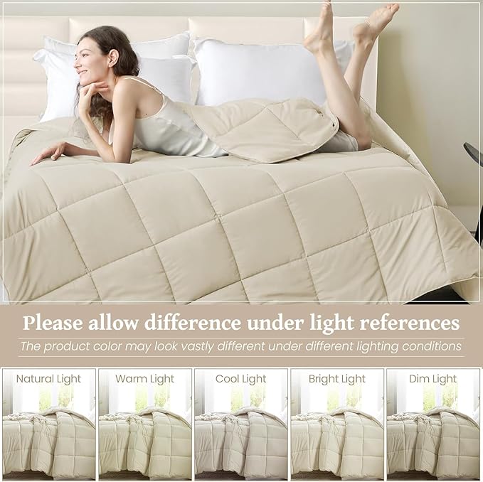 Homelike Moment Oversized King Comforter - Beige Duvet Insert Down Alternative Bed Oversize King Comforter, Lightweight Bedding Comforters Quilted Soft All Season Beige