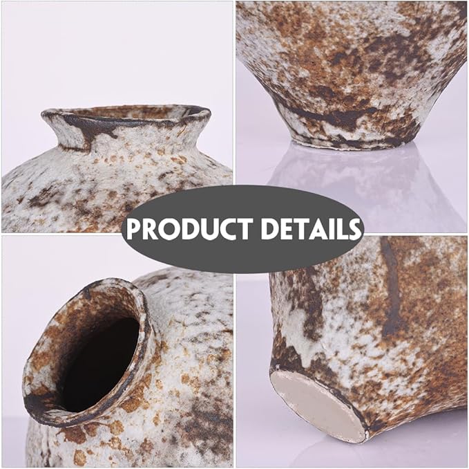 Wabi Sabi Rusty Vintage Vase, 6.3" Tall Wabi Sabi Decor Rustic Farmhouse Pottery Vase for Centerpiece, Textured Pottery Flower Vases for Home Decorative, Table, Living Room, Bedroom, Bathroom, Kitchen