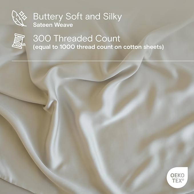 DOZ Sheet Set, 100% Viscose derived from Bamboo, Organically Grown, Buttery Soft, Cooling Sheets, High GSM, Deep Pockets - 3 Piece - 1 Pillowcase 1 Fitted 1 Top Sheet (Sand, Twin XL)