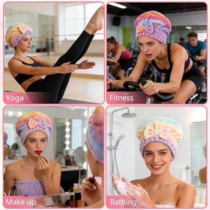 2-Pack Super Absorbent Hair Towel Wrap for Women, Quick-Drying Microfiber Hair Towel with Soft Bow, for Long, Short, Wet & Curly Hair