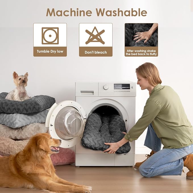 EHEYCIGA Washable Large Dog Bed for Crate 35x23 Inch, Kennel Pad for Dogs Up to 45 lbs, Plush and Comfy Pet Sleeping Mat, Charcoal