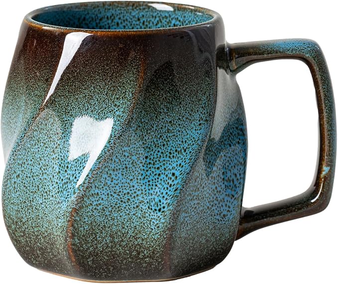 Deep Sea Aurora Ceramic Coffee Mug - 17 oz Unique Reactive Glaze Coffee Cup with Ergonomic Handle, Ceramic Mug for Office Home, Birthday Gift for Men Women