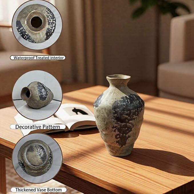 Rusty Vase,Rustic Ceramic Vase,Farmhouse Antique Pottery Vases,Wabi Sabi Decorative Vases for Living Room Decor,Centerpieces,Bedroom, Bathroom (Tall)