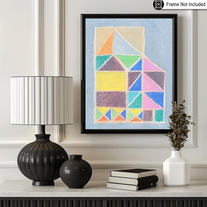 Monem Art Colorful Abstract House Painting Print - Bright Geometric Modern Art Poster - Wall Decor for Living Room, Bedroom or Office - 16x20 Unframed Wall Art by Renee Stramel