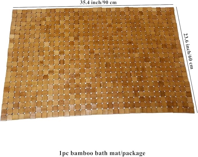 HJJKKH Bath Mat Wooden Bathroom Rug Rayon Derived from Bamboo 23.6"x 35.4", Quick Dry Foldable Non-Slip Wood Floor Shower Mat for Bathroom, Bathtub, Spa, RV, Sauna, Hot Tub, Indoor & Outdoor Use