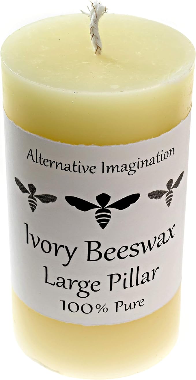 100% Pure Beeswax Candle – Long Lasting Burn – Non-Toxic & Hypoallergenic – Natural Honey Aroma – Handcrafted – Sustainably Sourced – Alternative Imagination – 3x6 Inch – White