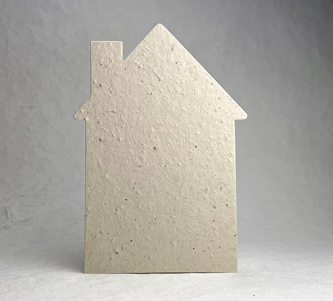 Of The Earth Handmade Paper - Wildflower Seed Paper House Shaped Cards - w/Seeds & Petals - 5" x 7" - Set of 8 - Guides & Envelopes Included (60s Natural Lotka)