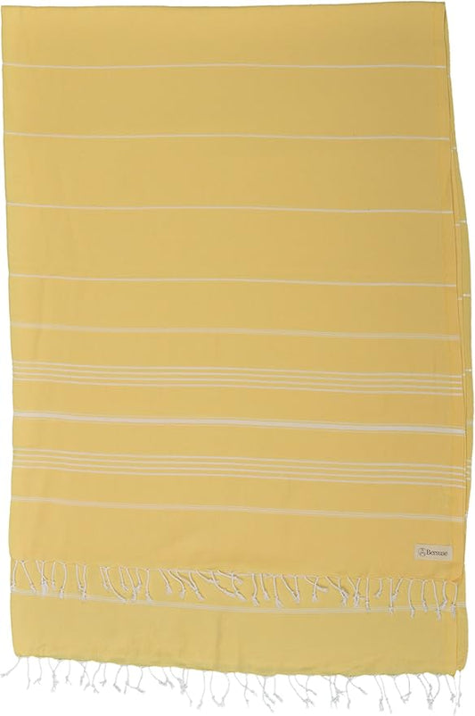 Bersuse Towels Anatolia XL Beach Blanket Throw Blanket Turkish Towel 100% Cotton Extra-Large Quick-Dry Lightweight Premium Peshtemal Towel - 61x82 Inches, Yellow (Set of 3)