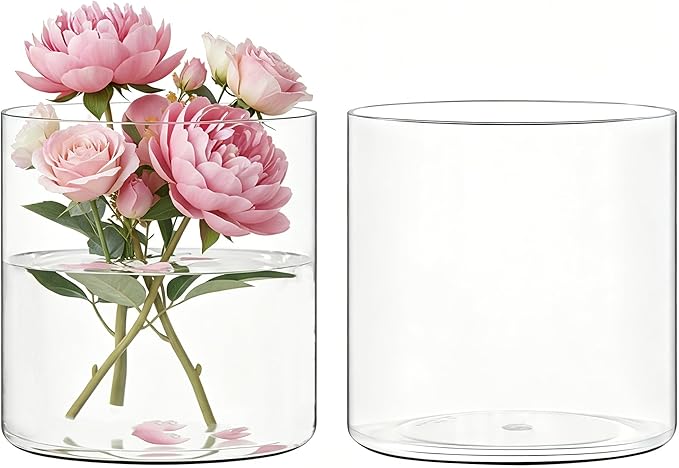 Acrylic Flower Vase Cylinder, 2 Packs, 5.9" Tall Clear Plastic Vase for Centerpieces - Shatterproof Wedding, Event & Home Decor Vase, 5.9"x5.9" Tall Round - 2 Pcs, Clear