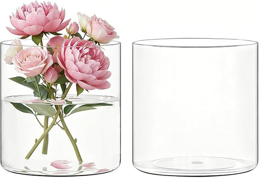 Acrylic Flower Vase Cylinder, 2 Packs, 5.9" Tall Clear Plastic Vase for Centerpieces - Shatterproof Wedding, Event & Home Decor Vase, 5.9"x5.9" Tall Round - 2 Pcs, Clear