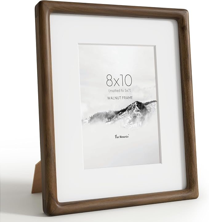 8x10 Picture Frame, USA-Sourced Walnut Wood Picture Frame, 8x10 Photo Frame with High Tempered Glass, 8 by 10 Wooden Frame Matted to 5x7 Photo for Wall & Tabletop Display, Walnut Color, 1 Pack