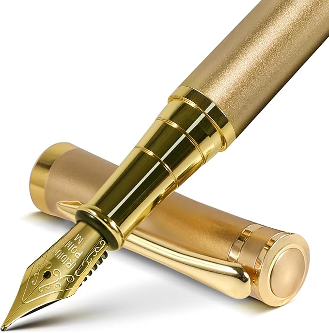 Fountain Pen with Medium Nib | Luxury Gold Finish, Smooth Ink Flow, Complete Set with Ink Cartridges, Converter & Sleeve | Ideal for Professionals, Office, Journaling, and Gifts