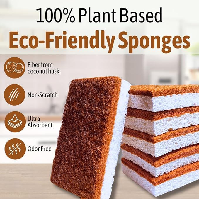 Loofah Sponges 100% All Natural BPA Free Loofah for Dishes, Face, Soap Making, Shower, Exfoliating Eco-Friendly Biodegradable 30 Pack Sponge (Wood Cellulose and Coconut Husk)