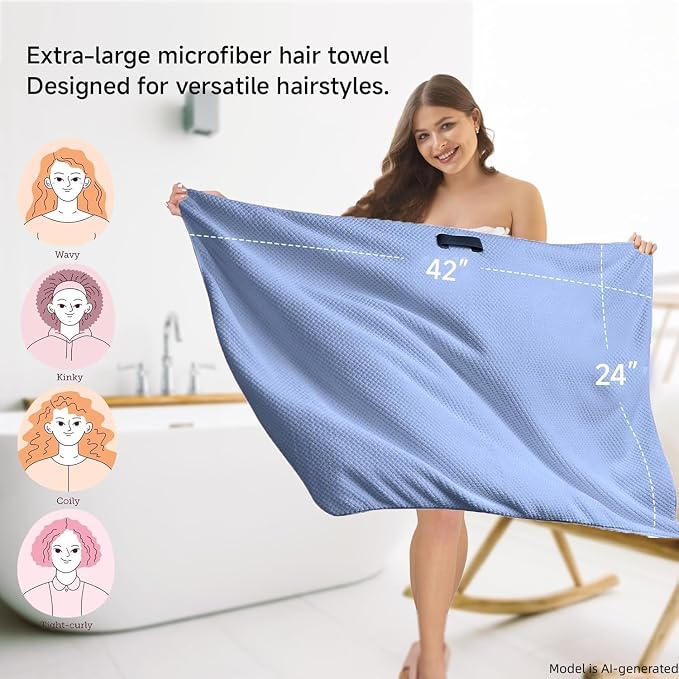 2-Pack Women's Microfiber Hair Towel Wrap - 50% Faster Dry, Ultra-Absorbent & Anti-Frizz. Ideal for Long/Curly Hair. 27.5x39.4 Oversized, Lightweight for Travel, Gym, Spa & Home