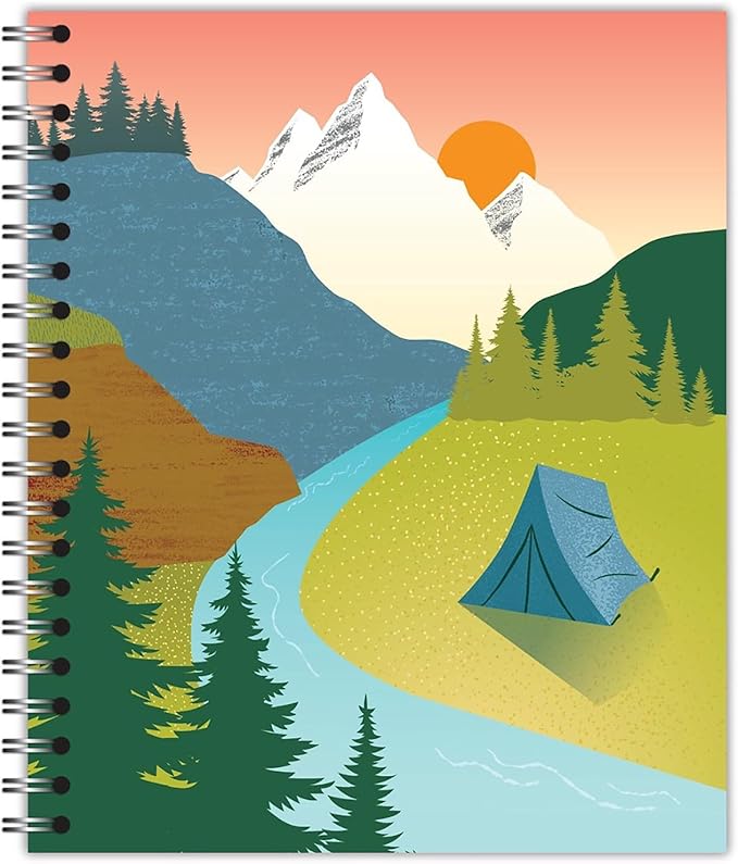 Large Spiral Bound Recycled Notebook, Camping Design, 11" x 9", 70 Sheets, Double-Wire, College Ruled, Vegan, Made in USA