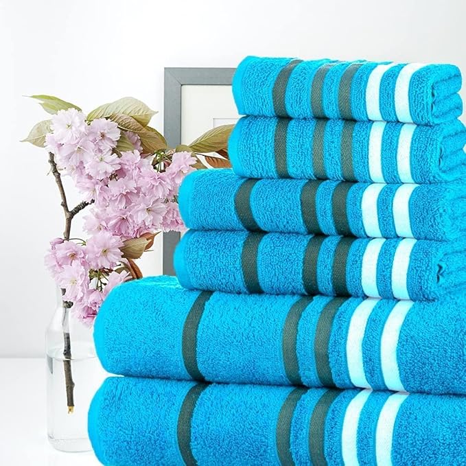 CASA COPENHAGEN Exotic 6Pcs 100% Egyptian Cotton Towels Gift Set- Teal, 550GSM, 2Bath 2Hand 2Washcloths, Towels for Bathroom (Box Pack, Set for Women & Men)