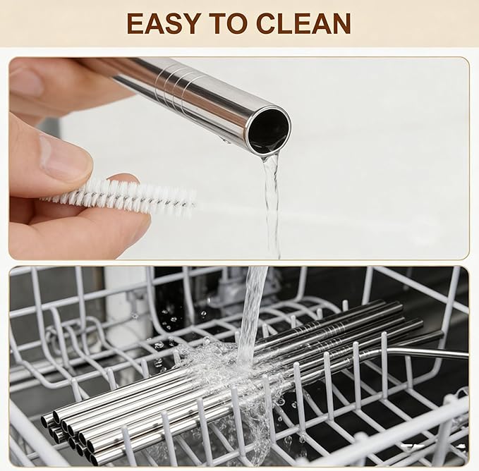 5-Pack Reusable Stainless Steel Metal Straws with Portable Case and Cleaning Brush, Long Drinking Straws with Cleaning Brush