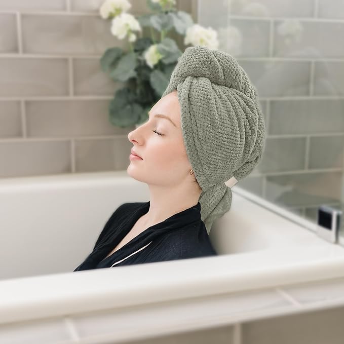 ROLSHOL 2 Packs Large Microfiber Hair Towels for Women, Super Absorbent & Quick Dry Hair Towel Wrap for Curly Hair Long & Short Hair- Anti-Frizz Hair Turbans for Wet Hair (Green & Clay)